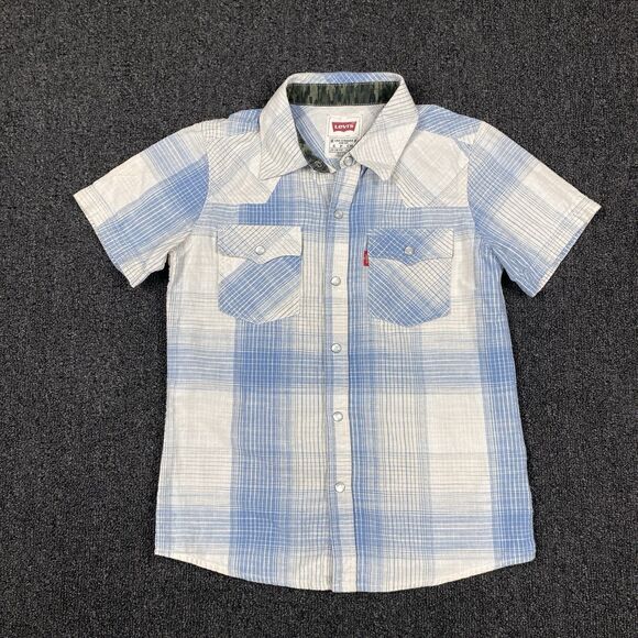 Wrangler Shirt Pearl Button Up Short Sleeve Youth Size Small 8-10 Yrs - Picture 1 of 4